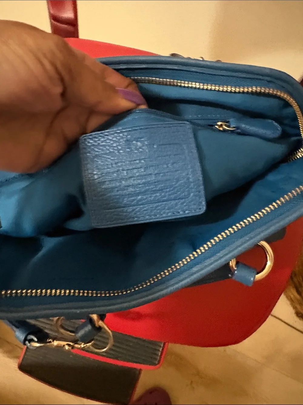 Coach Blue Leather Satchel w/Gold Hardware size of speedy 25 w/ crossbody strap - Picture 4 of 15